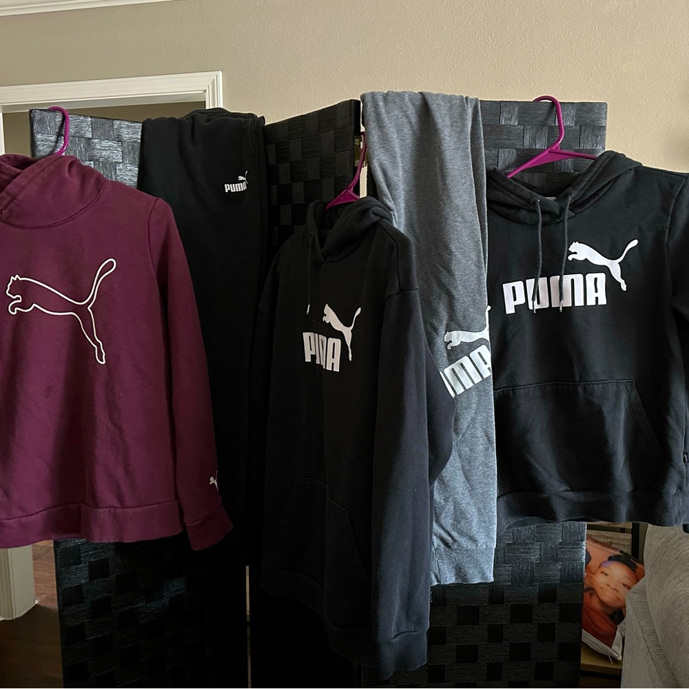 Girls Lot of Puma, Champion and Adidas Hoodies and sweat pants and more.